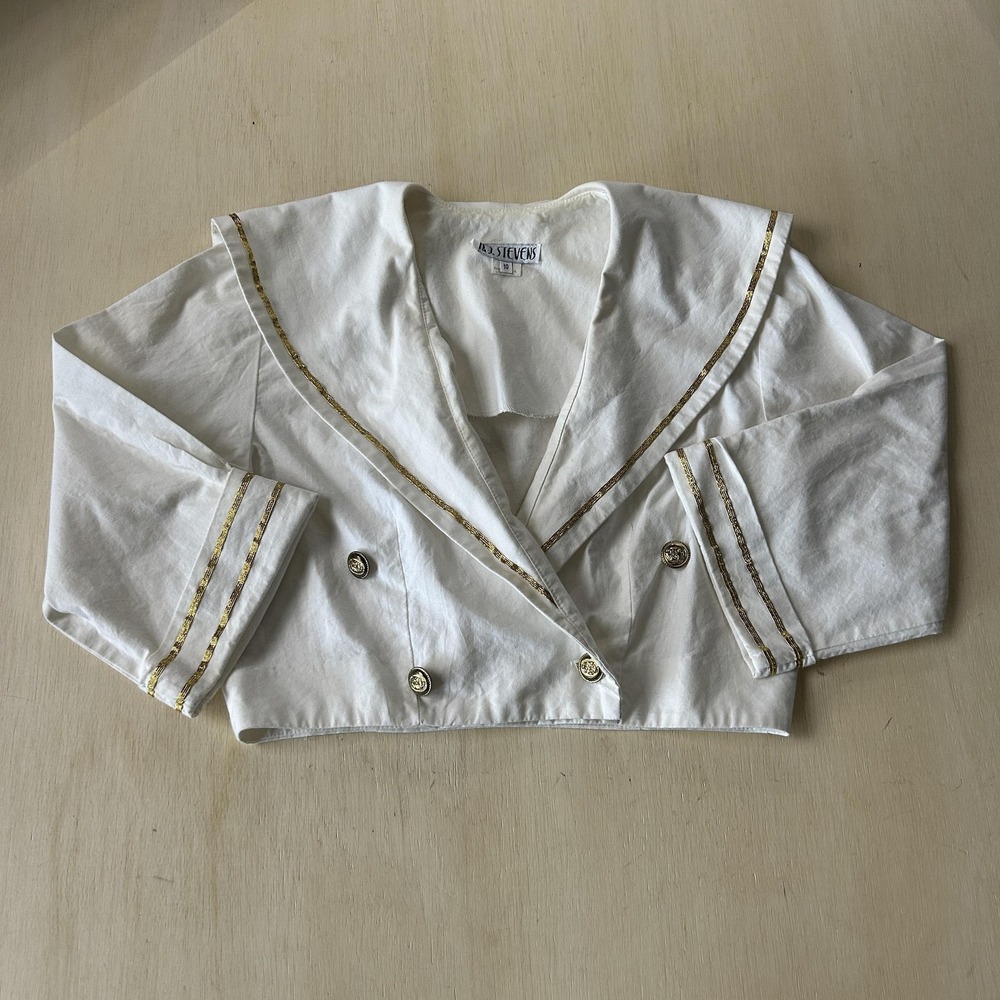 Vintage R.J. Stevens Jacket Womens 10 White Nautical Sailor Cropped 3/4 Sleeve